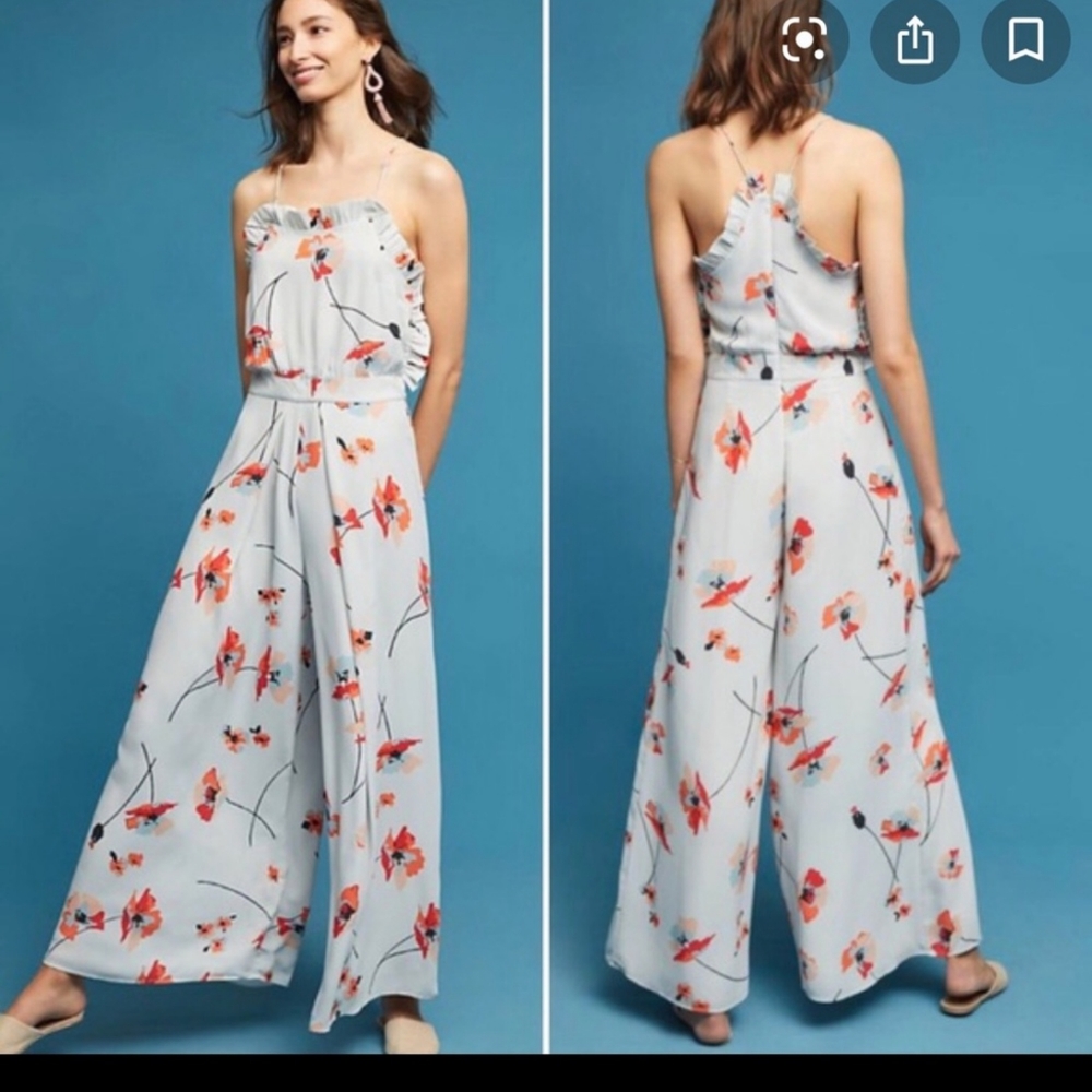 Anthropologie Paper Crown Ruffle Poppy Jumpsuit